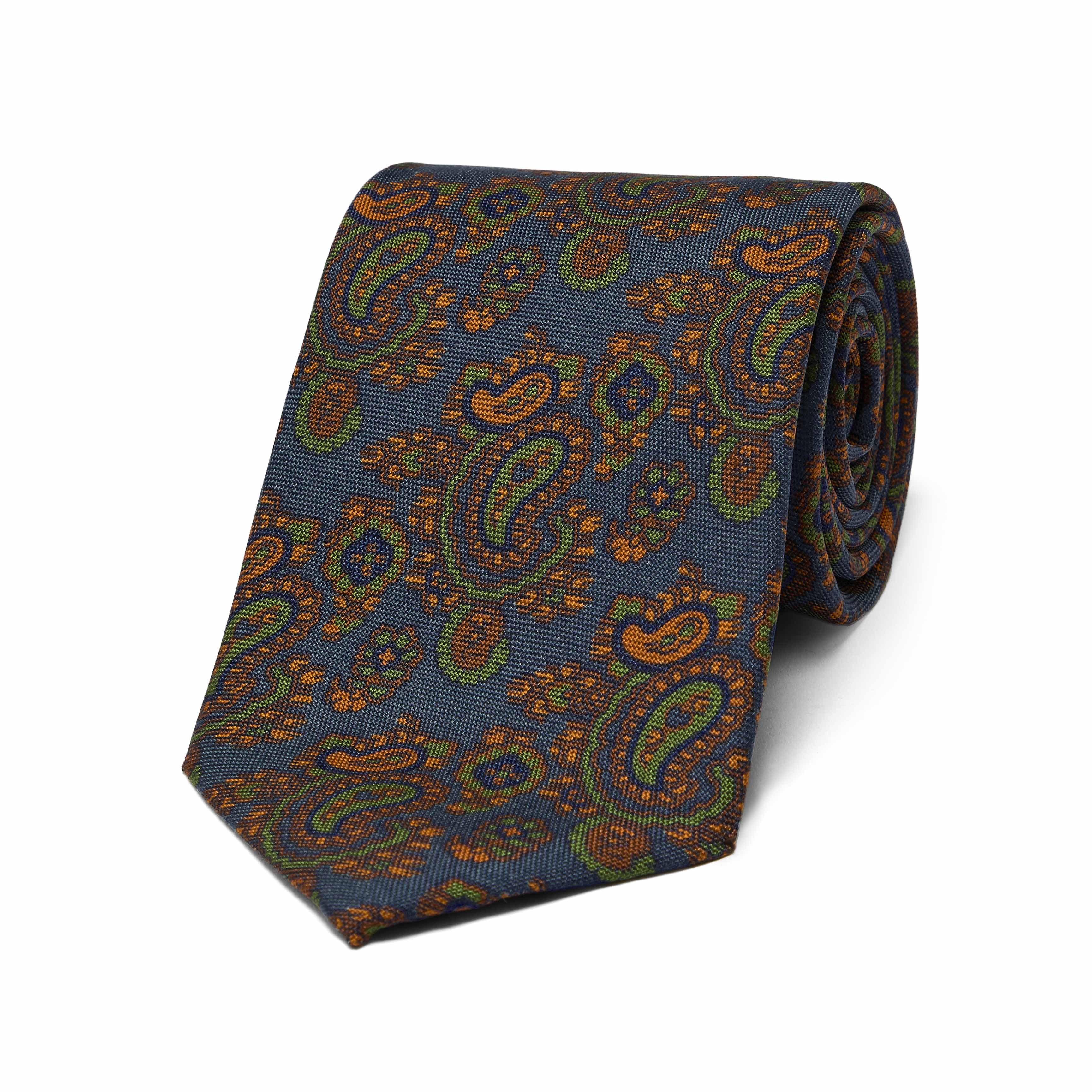 Abstract Paisley Hopsack Silk Tie in Airforce