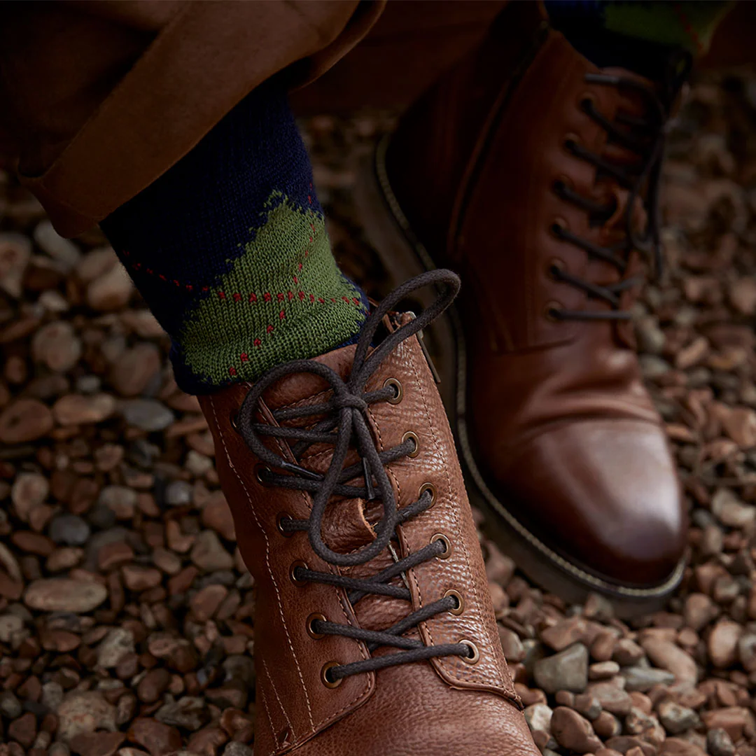 Argyle Wool Short Socks in Navy and Blue - Image 2