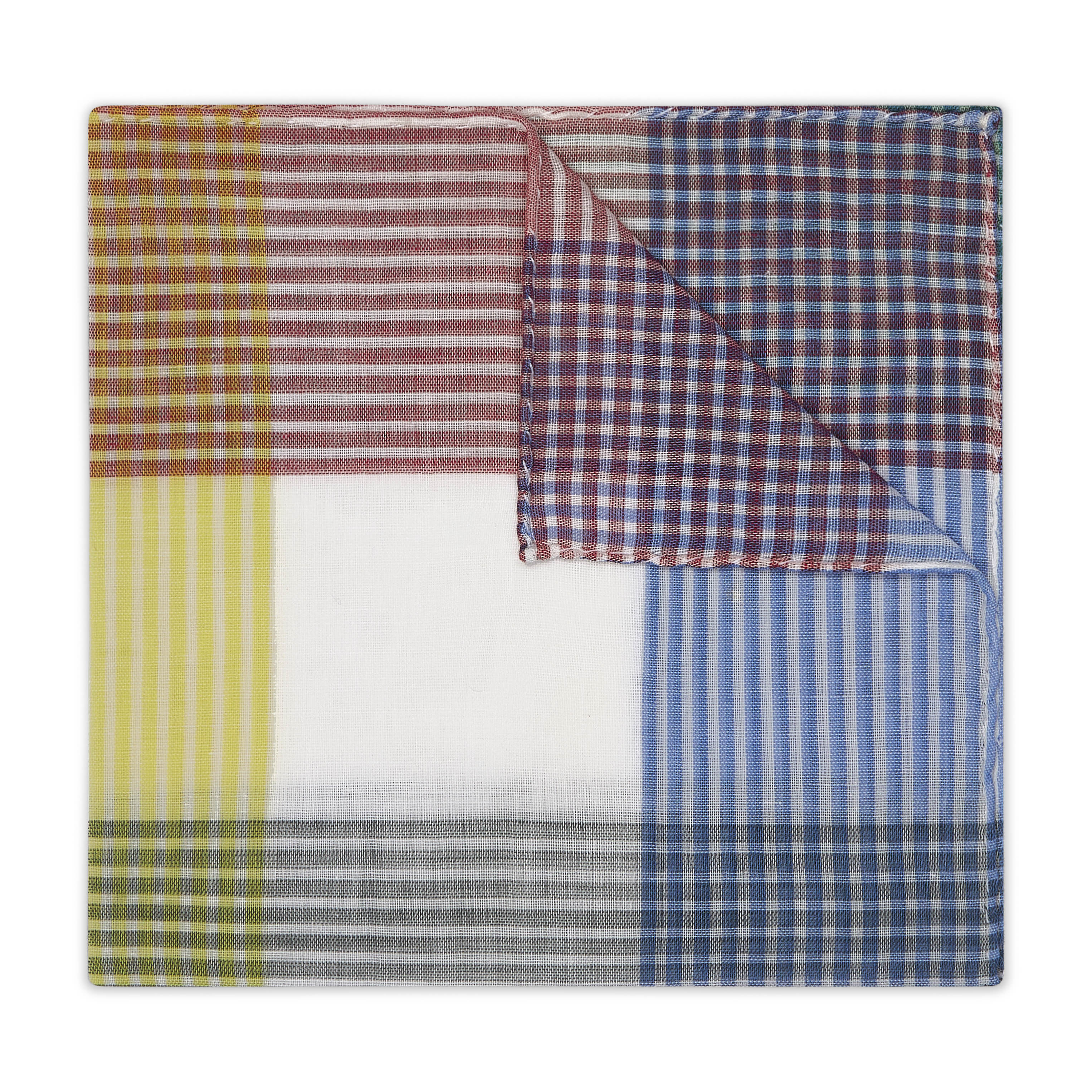Baltimore Check Batiste Cotton Pocket Square in Red and Blue