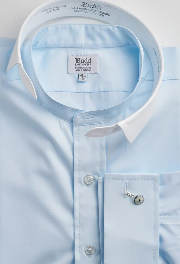 Blue Tailored Neckband Poplin Shirt - Image 5