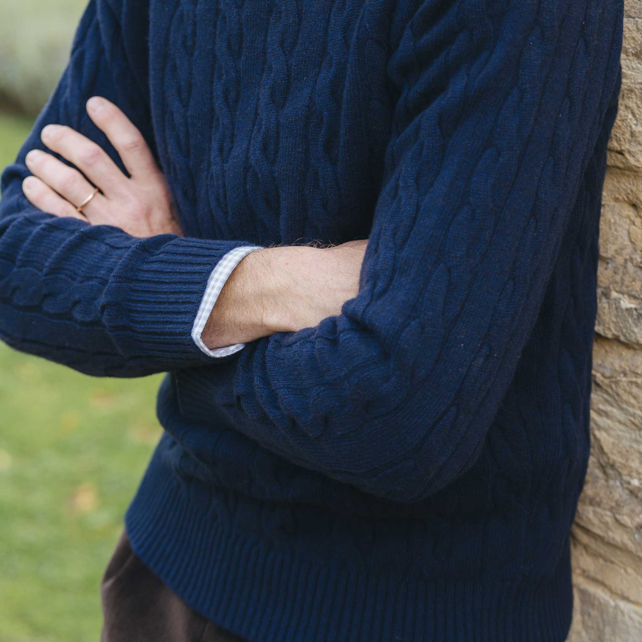 Bowhill Scottish Cashmere Cable Knit Jumper in Blackberry Blue - Image 4