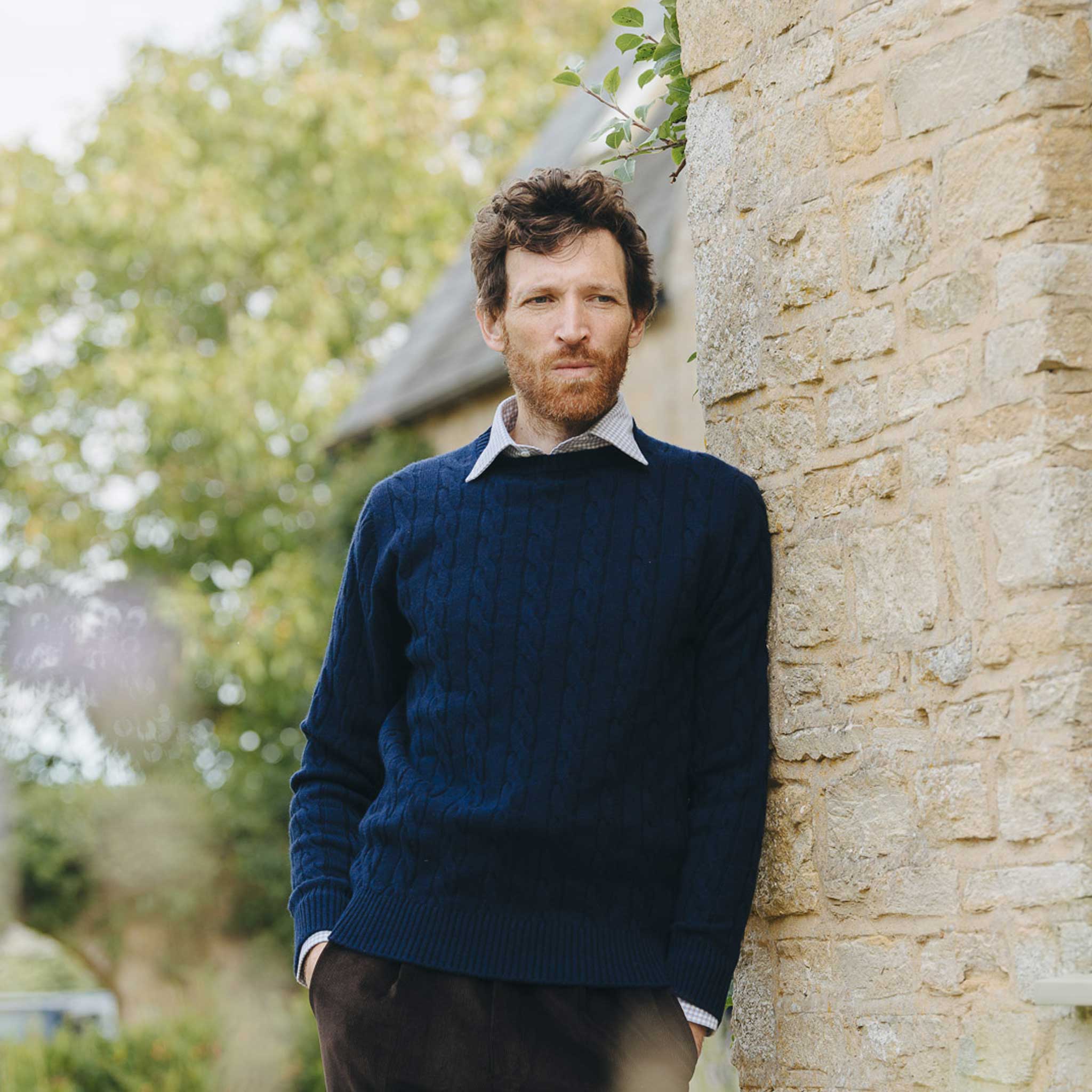 Bowhill Scottish Cashmere Cable Knit Jumper in Blackberry Blue - Image 6