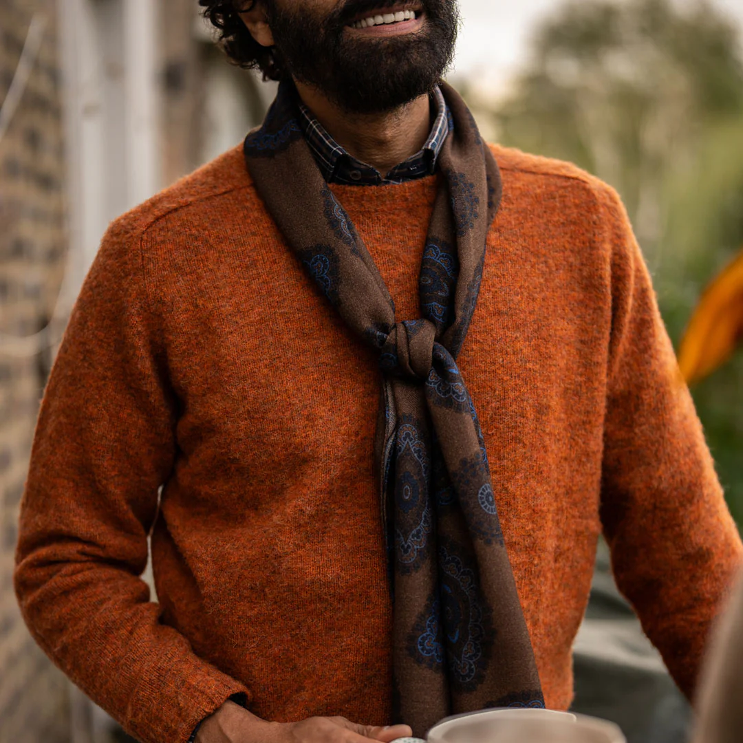Hillswick Brushed Shetland Crew Neck in Burnt Orange - Image 2