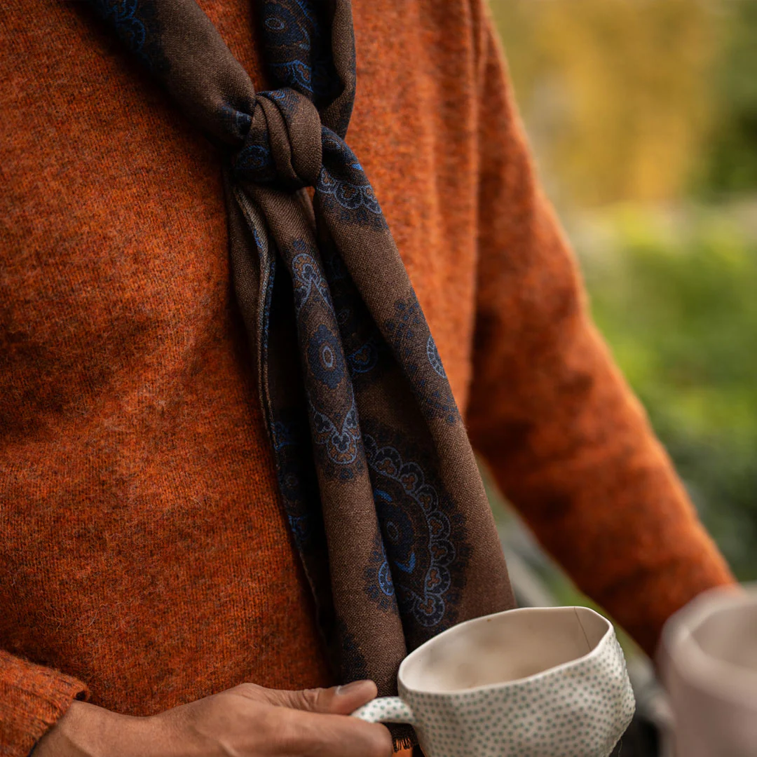 Hillswick Brushed Shetland Crew Neck in Burnt Orange - Image 4
