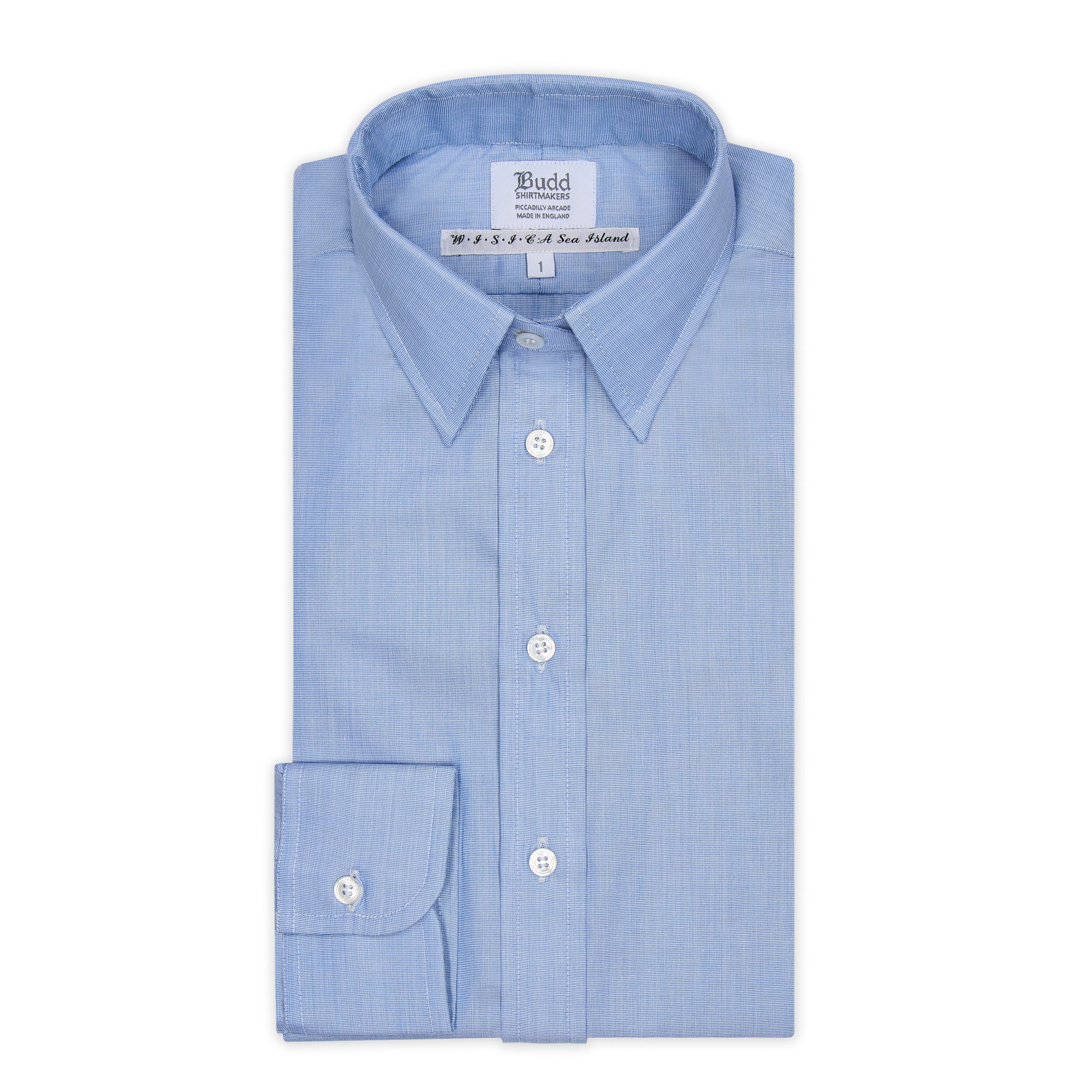 Buddette Exclusive Sea Island Cotton Button Cuff Shirt in Blue - Image 2