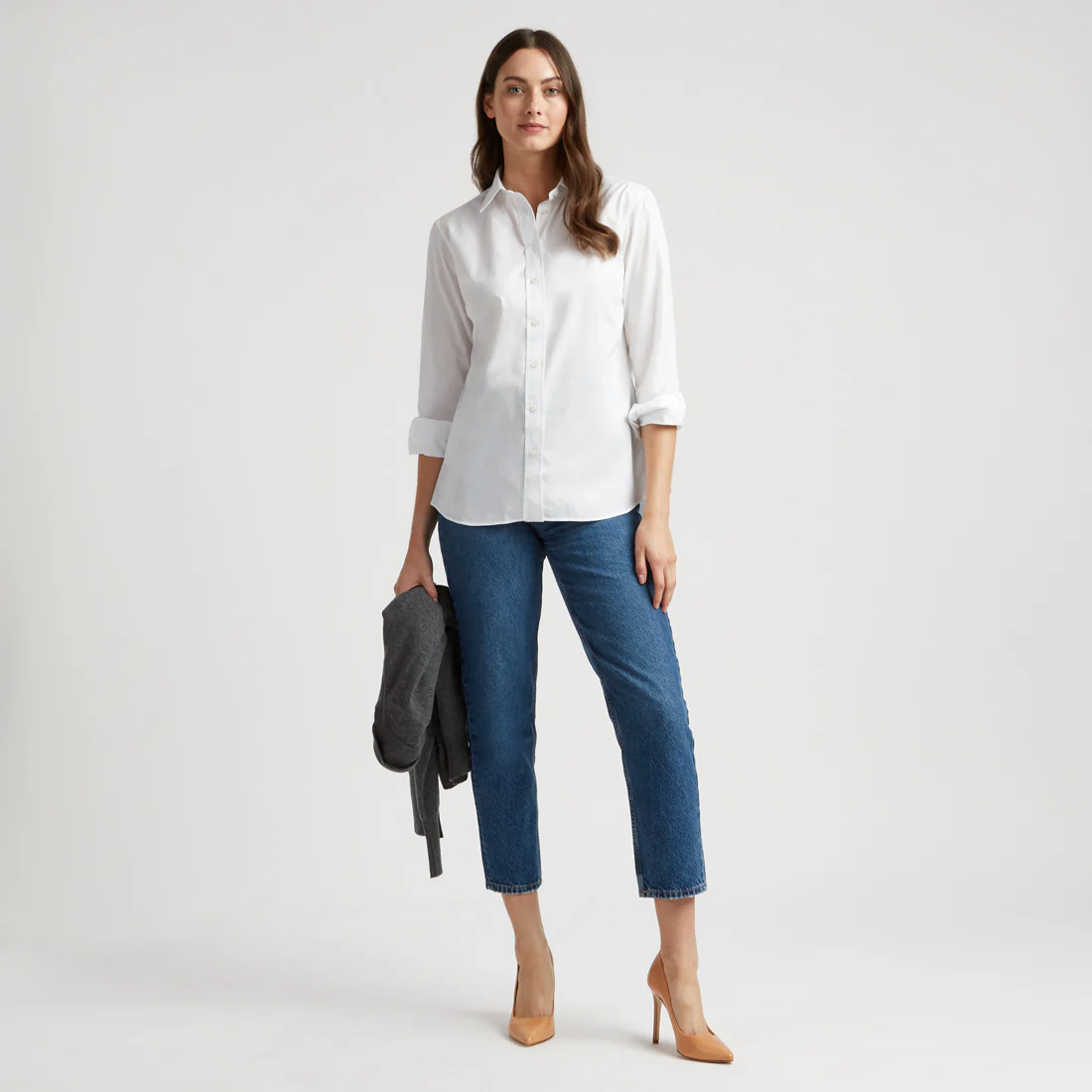 Buddette Poplin Button Cuff Shirt in White - Image 4