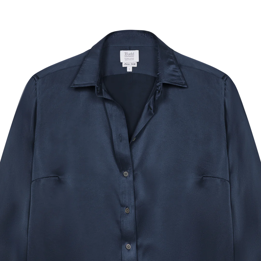 Buddette Silk Button Cuff Shirt in Indian Ink - Image 2