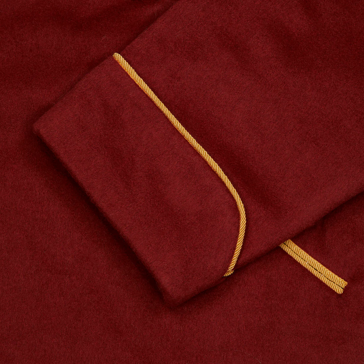 Cashmere and Wool Satin Lined Dressing Gown in Deep Red and Gold - Image 3