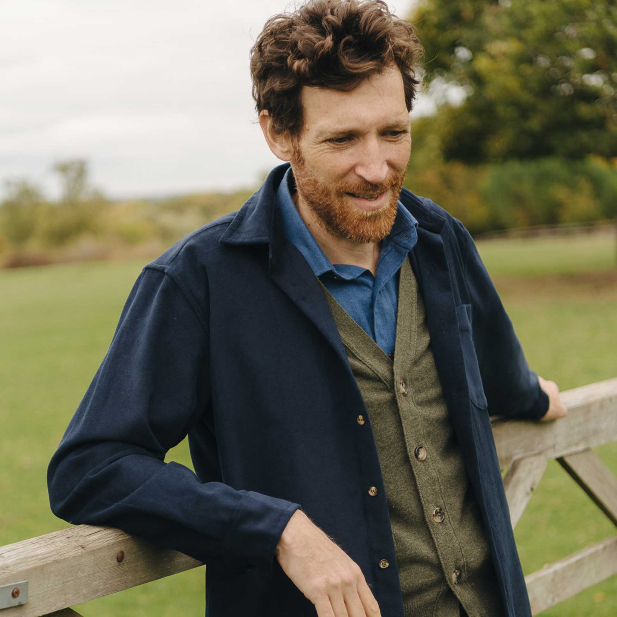 Casual Fit Moleskin Overshirt in Navy - Image 4
