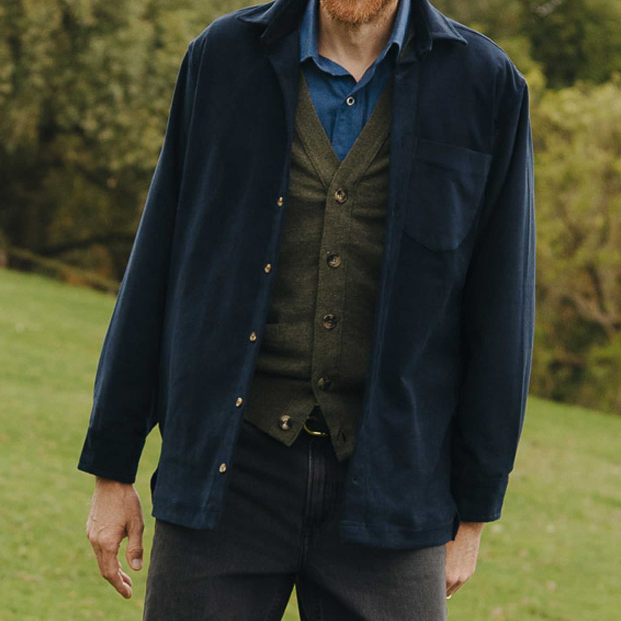 Casual Fit Moleskin Overshirt in Navy - Image 8