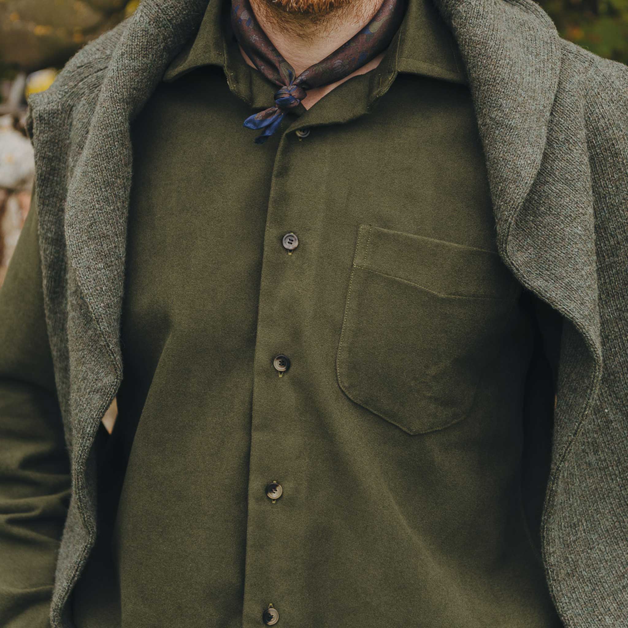 Casual Fit Moleskin Overshirt in Olive Green - Image 4