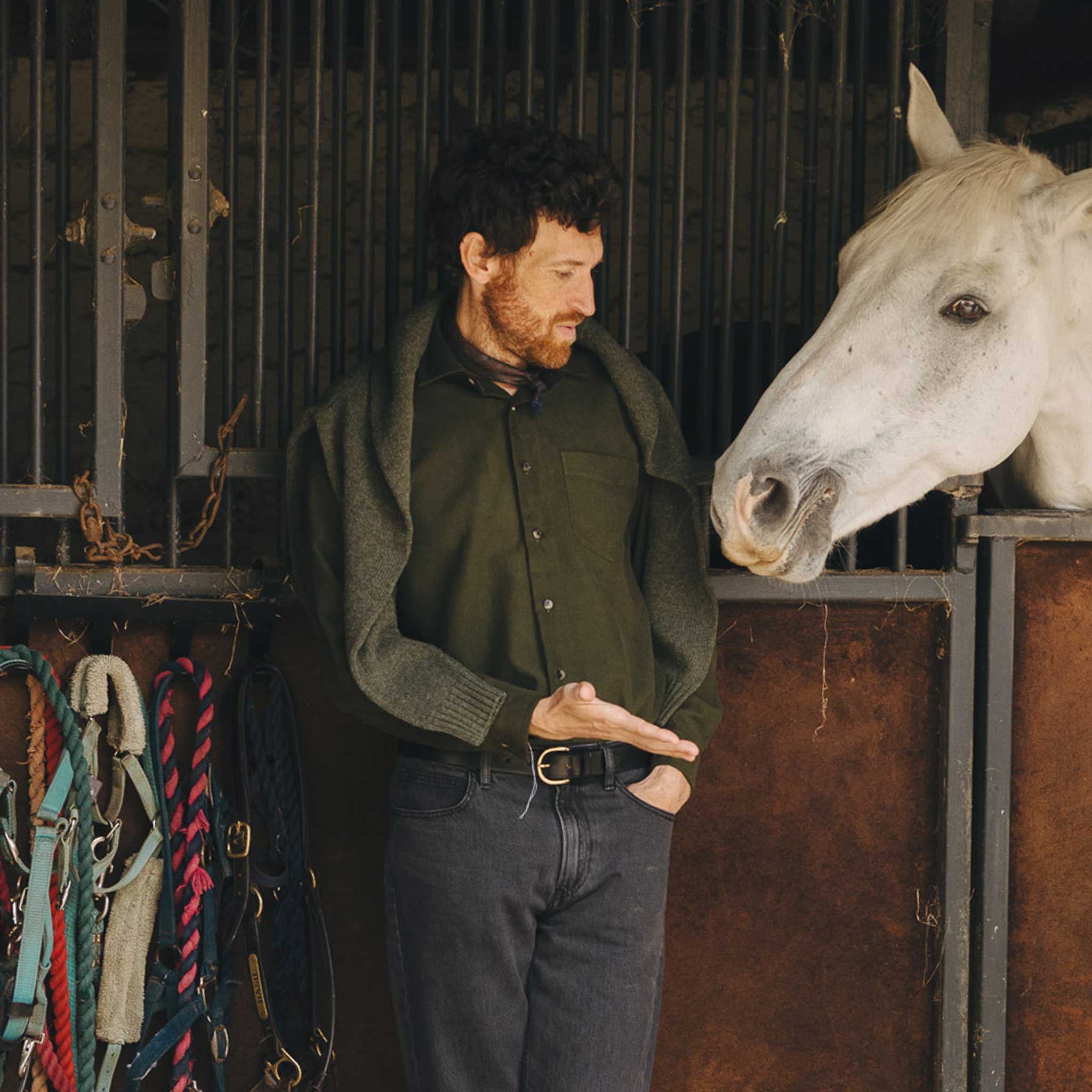 Casual Fit Moleskin Overshirt in Olive Green - Image 8