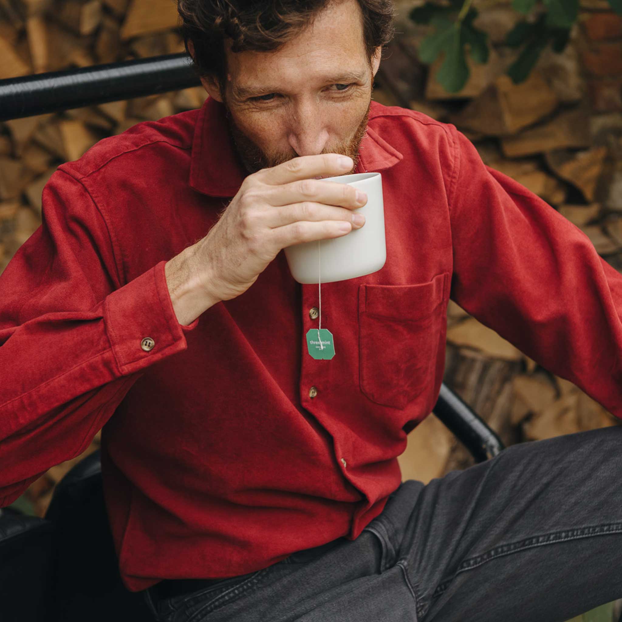 Casual Fit Moleskin Overshirt in Wine - Image 4