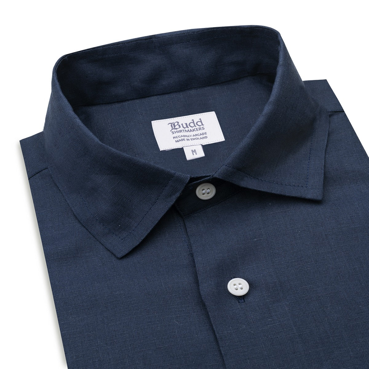 Casual Fit Plain Linen Button Cuff Shirt in Navy - Image 2