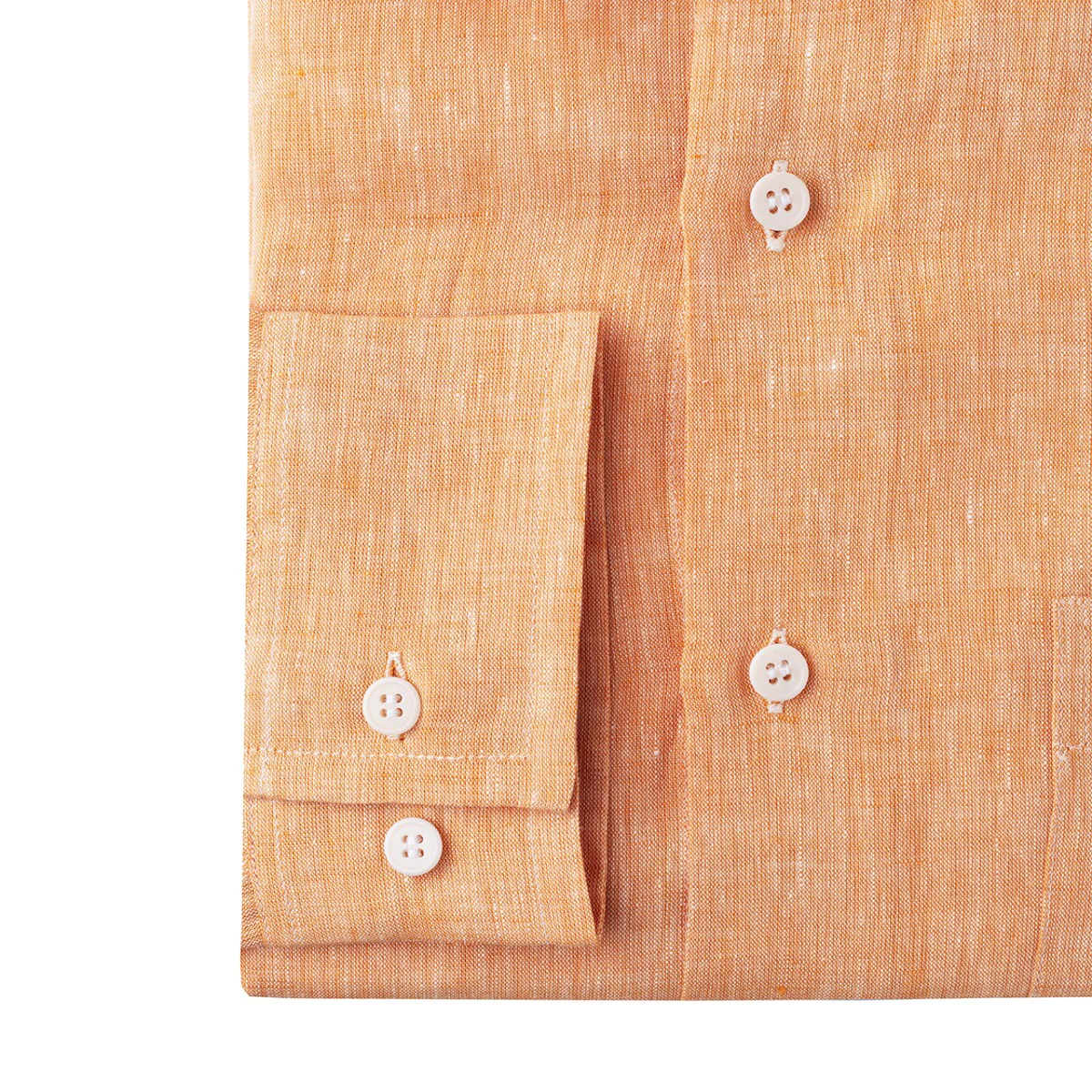 Casual Fit Plain Linen Button Cuff Shirt in Orange - Image 3