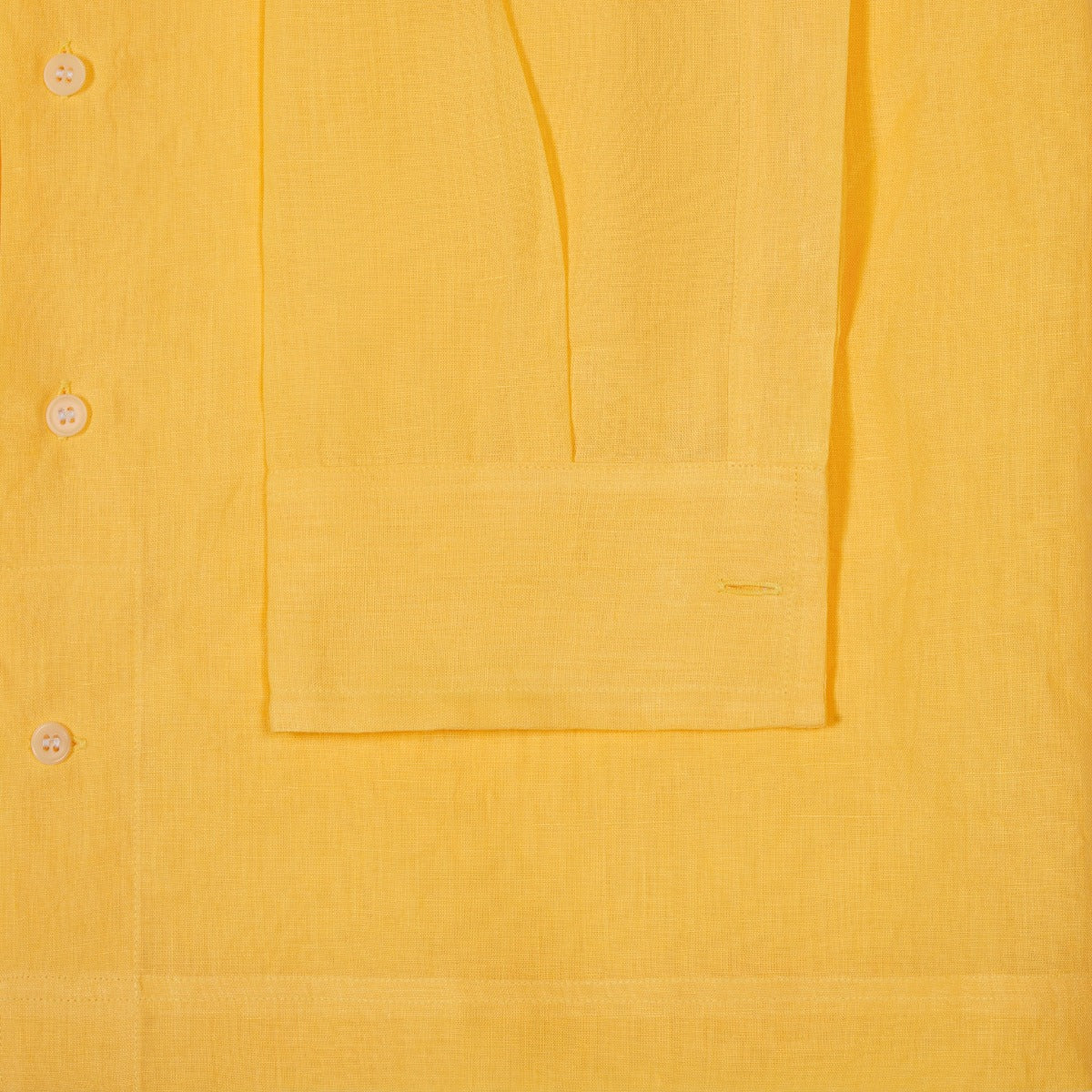 Casual Fit Plain Linen Button Cuff Shirt in Yellow - Image 3