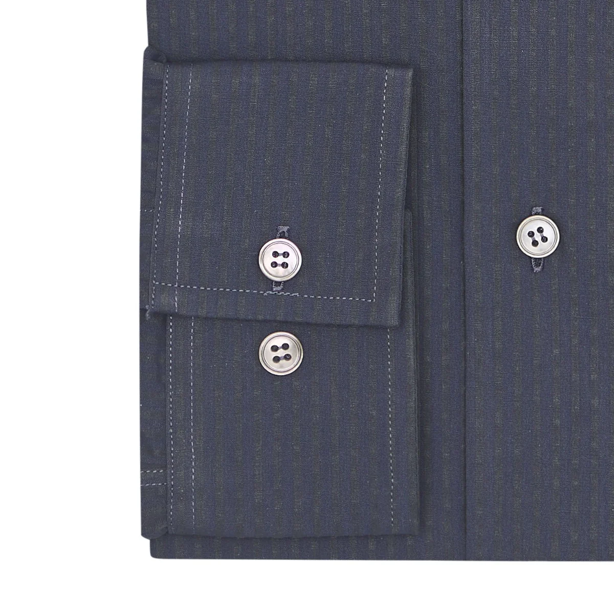 Casual Fit Seersucker Button Cuff Shirt in Navy - Image 3