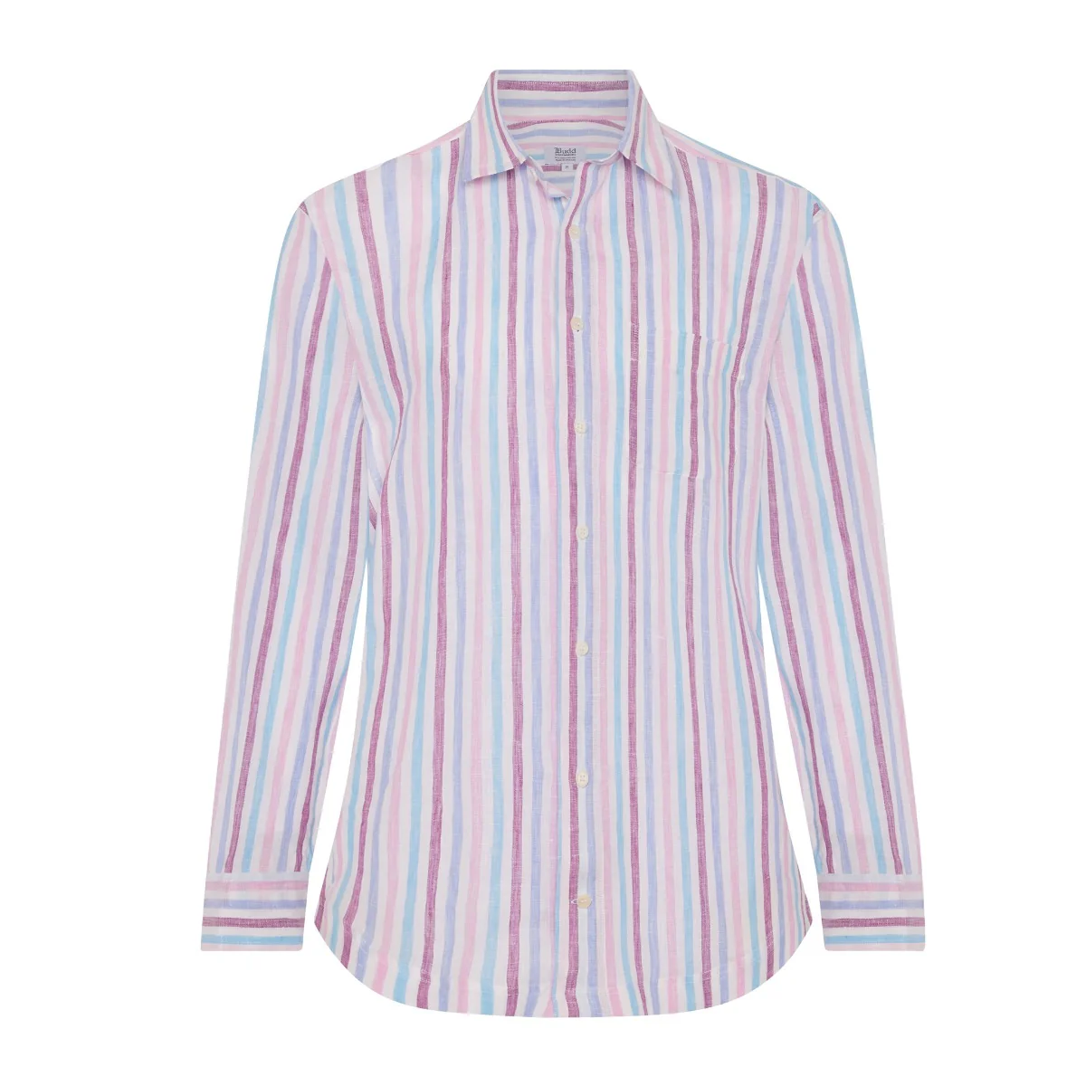 Casual Stripe Linen Shirt in White, Blue and Pink - Image 2