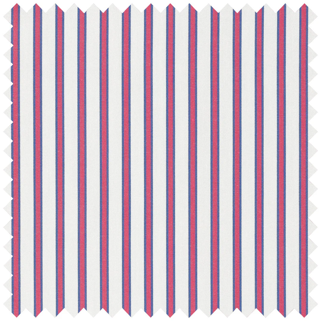 Cerise with blue edge stripe poplin