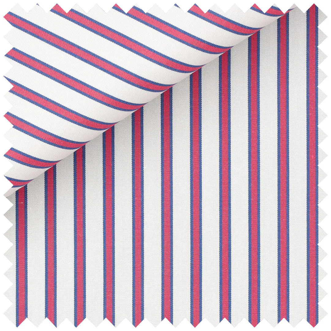 Cerise with blue edge stripe poplin - Image 2