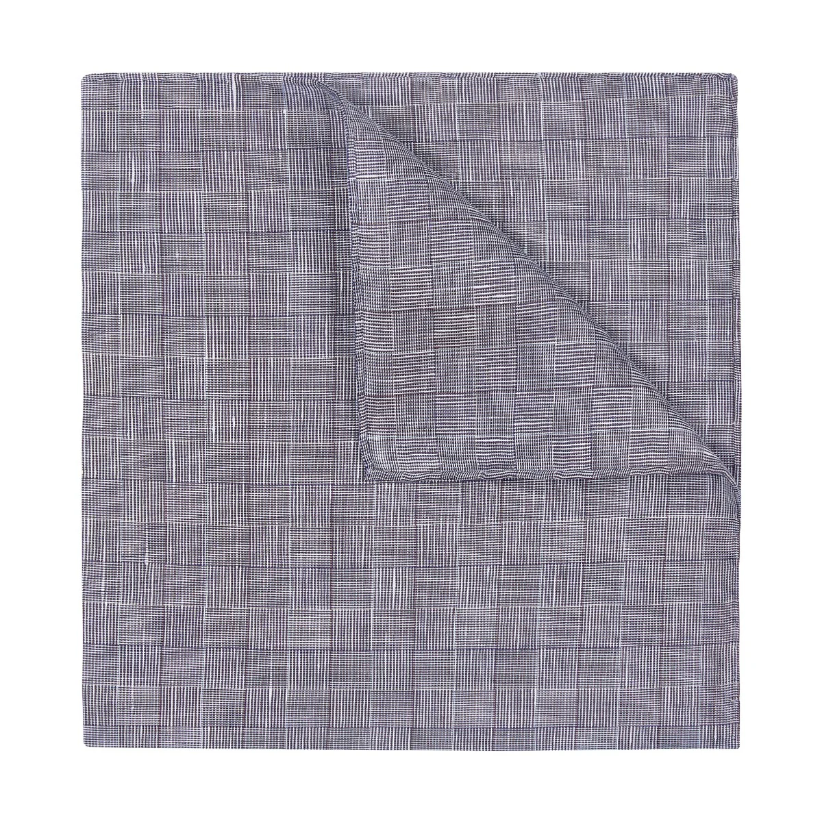 Check Batiste Linen & Cotton Pocket Square in Soft Navy