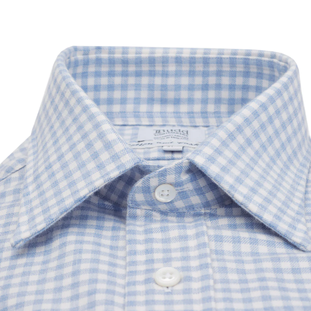 Classic Fit Block Check Cotton and Cashmere Button Cuff Shirt in Sky Blue - Image 3