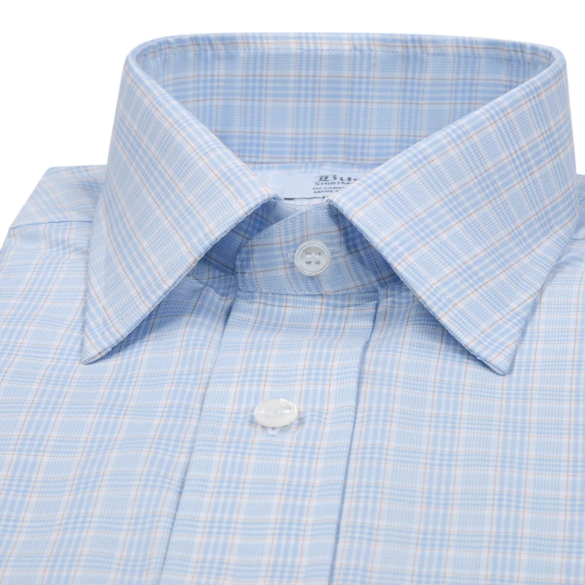 Classic Fit Chambray Check Button Cuff Shirt in Sky/Tan - Image 2