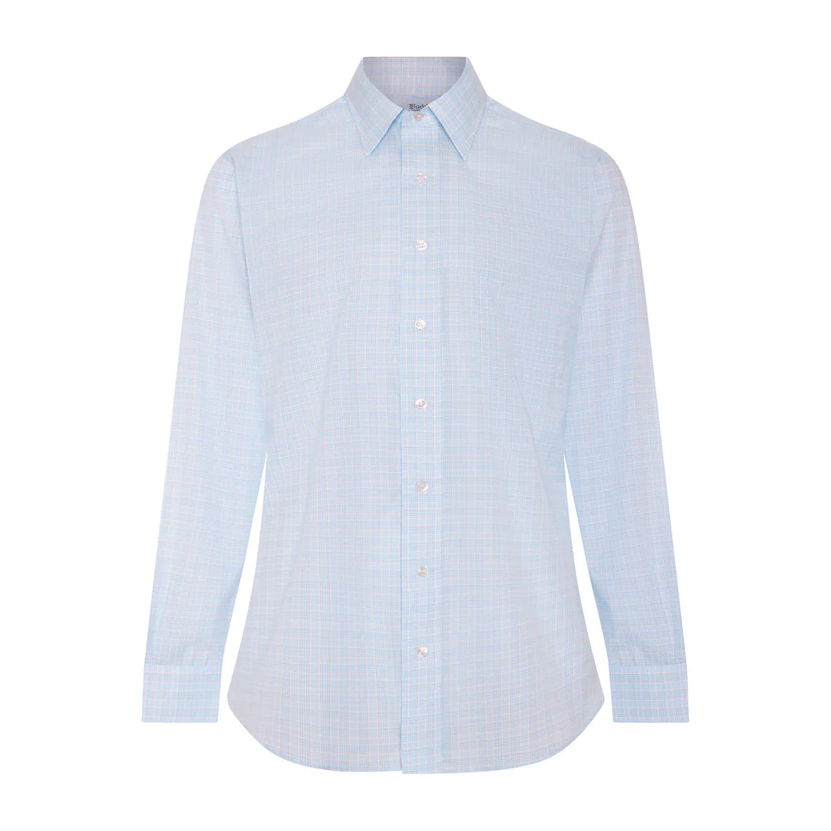Classic Fit Chambray Check Button Cuff Shirt in Sky/Tan - Image 4