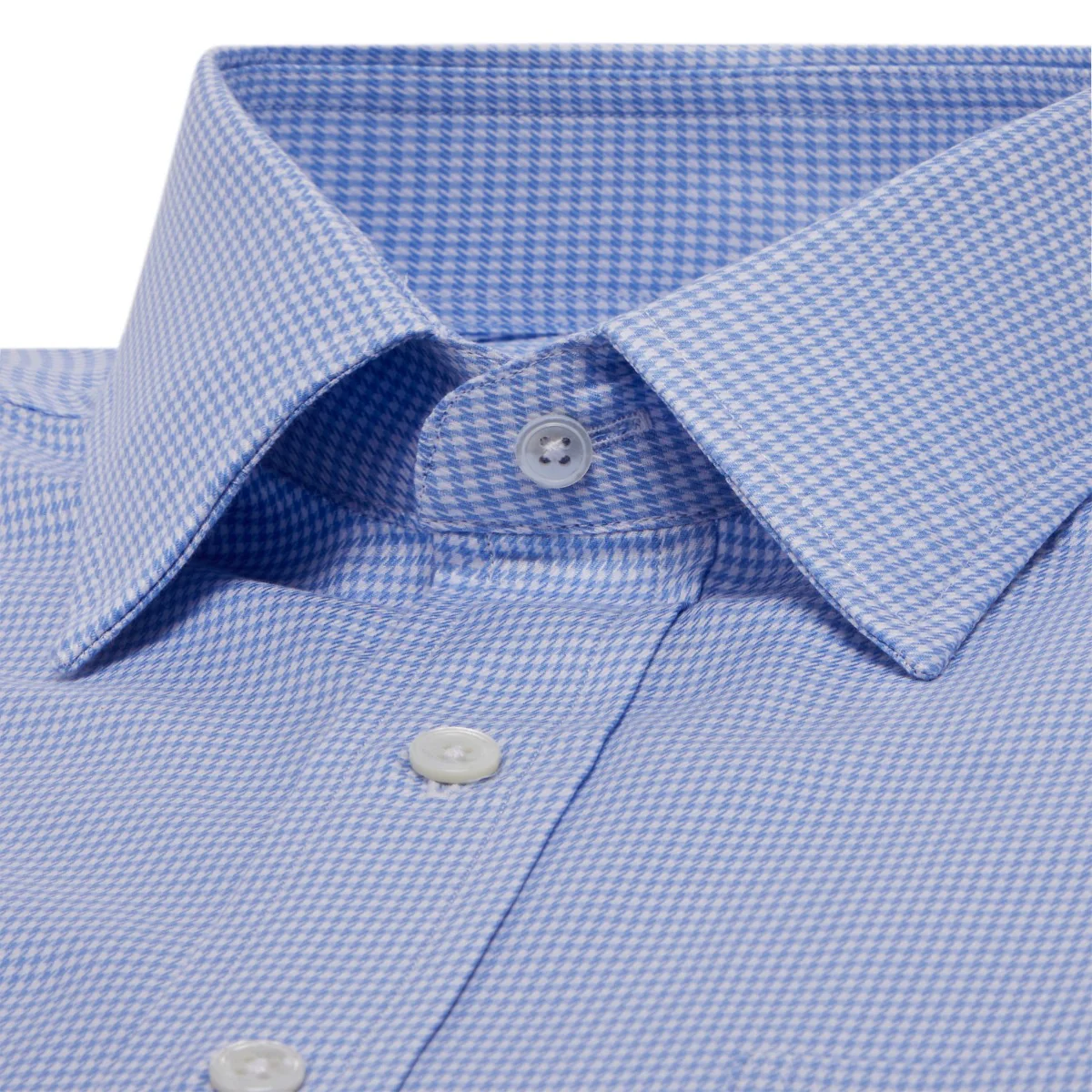 Classic Fit Dogtooth Italian Twill Button Cuff Shirt in Sky Blue - Image 2