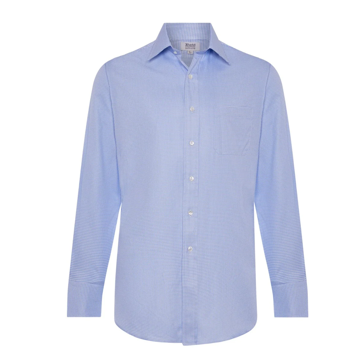 Classic Fit Dogtooth Italian Twill Button Cuff Shirt in Sky Blue - Image 4