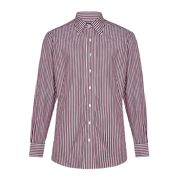 Classic Fit Exclusive Budd Stripe Double Cuff Shirt in Burgundy - Image 3