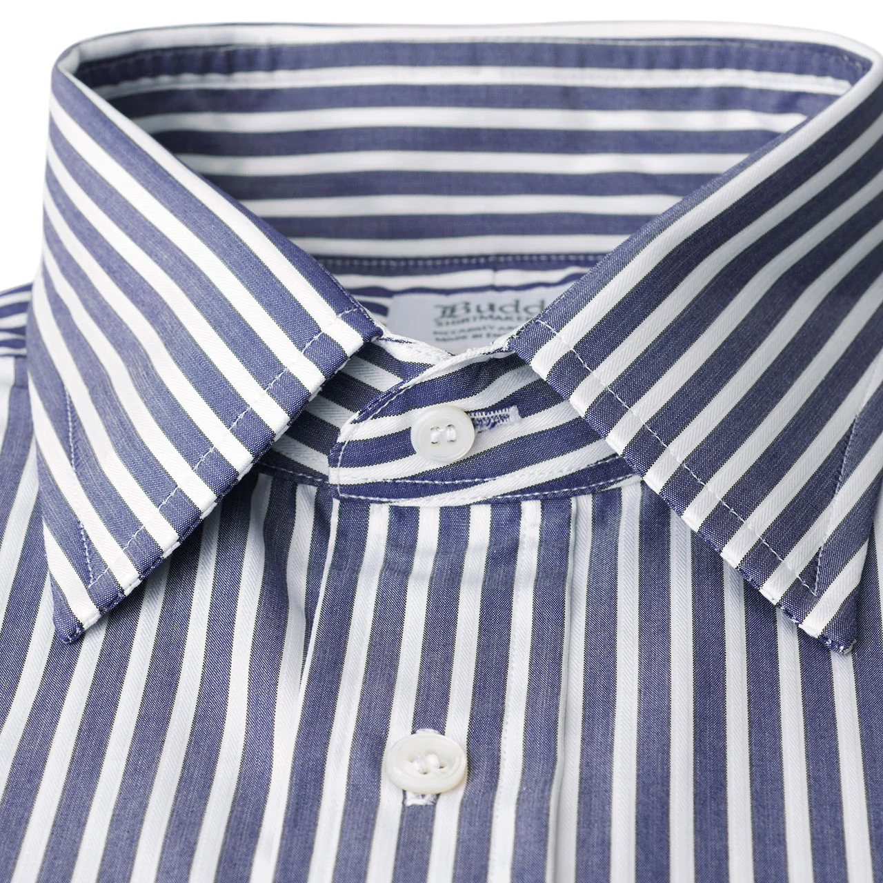 Classic Fit Exclusive Budd Stripe Double Cuff Shirt in Navy - Image 4