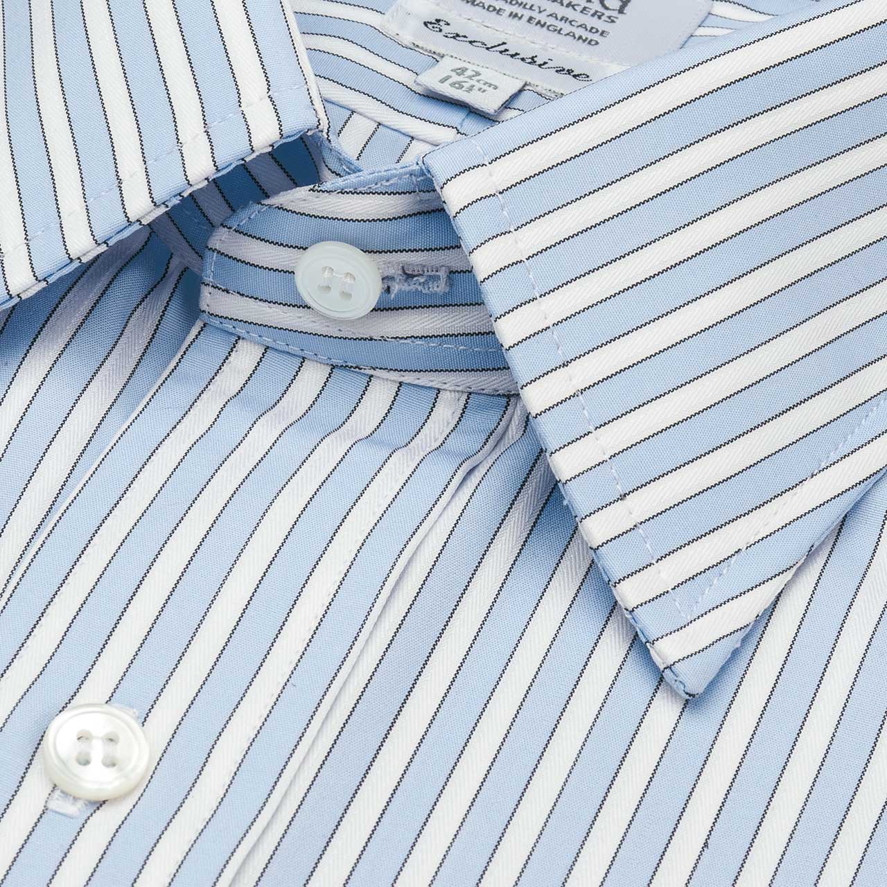 Classic Fit Exclusive Budd Stripe Double Cuff Shirt in Sky Blue - Image 3
