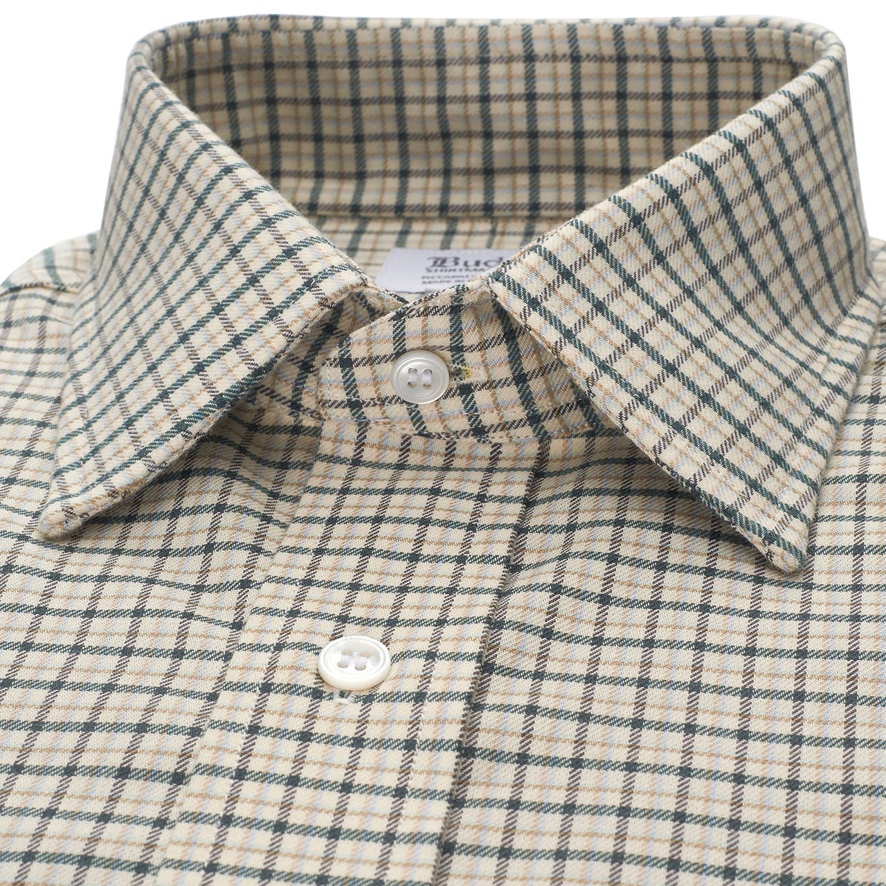 Classic Fit Fife Check Brushed Cotton Button Cuff Shirt in Green - Image 5