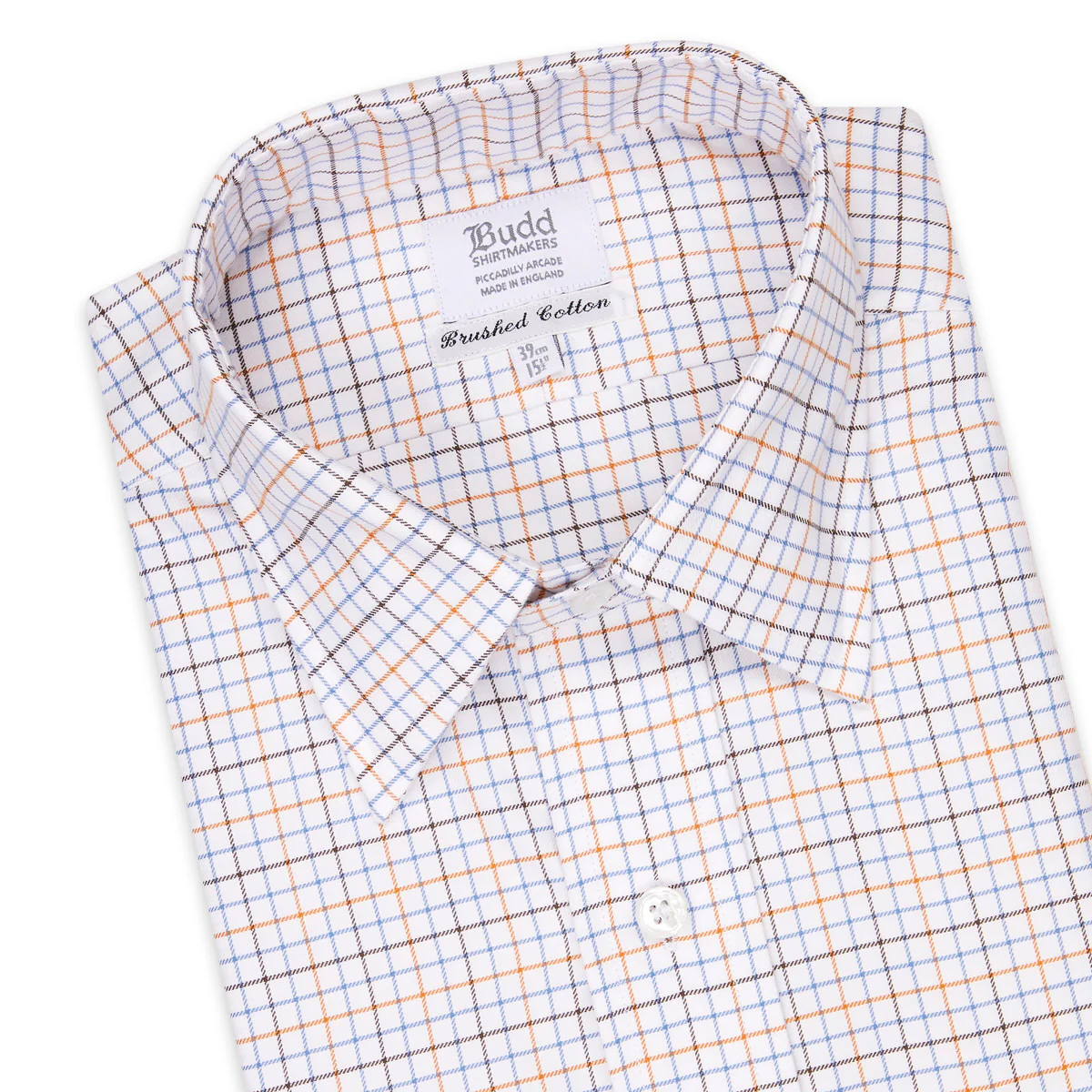 Classic Fit Flanello Brushed Cotton Check Shirt in Blue and Orange - Image 2