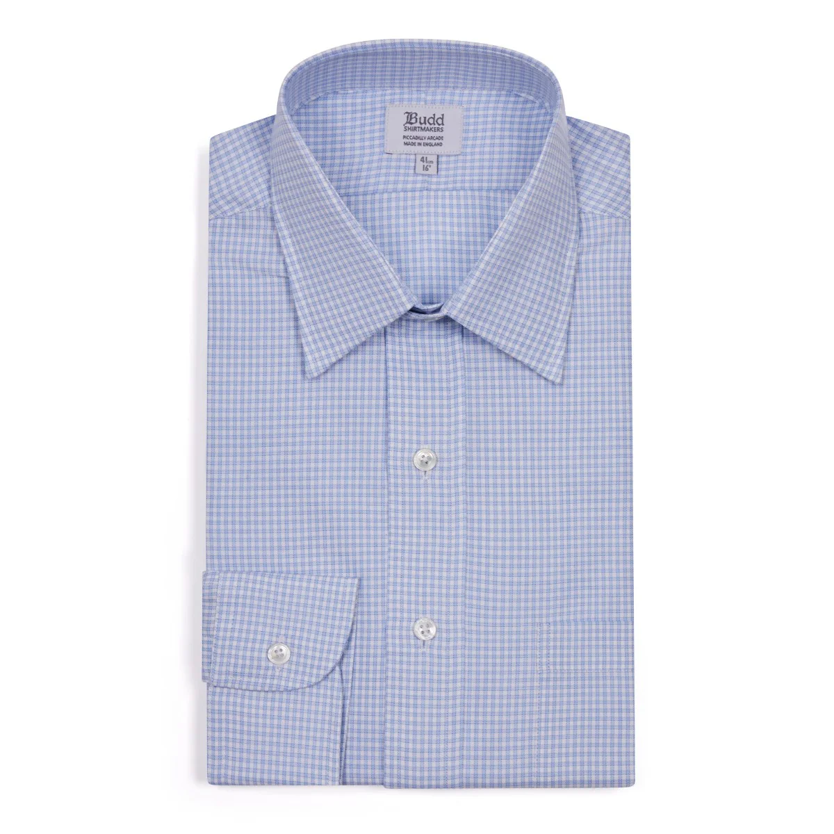 Classic Fit Grid Check Fine Twill Button Cuff Shirt in Sky Blue