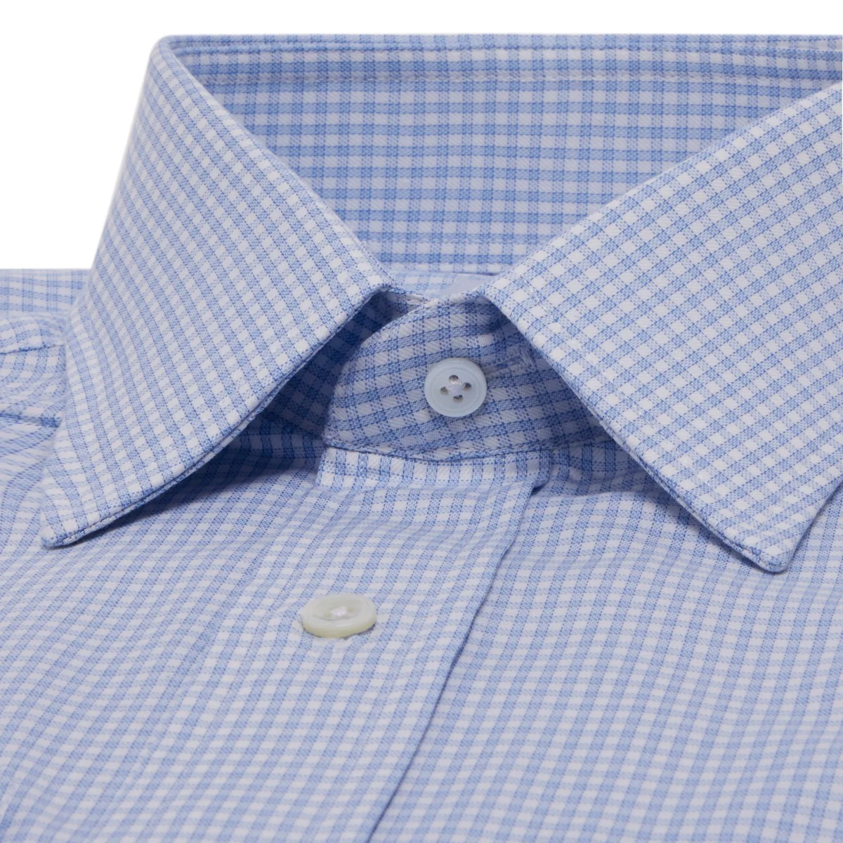 Classic Fit Grid Check Fine Twill Button Cuff Shirt in Sky Blue - Image 2