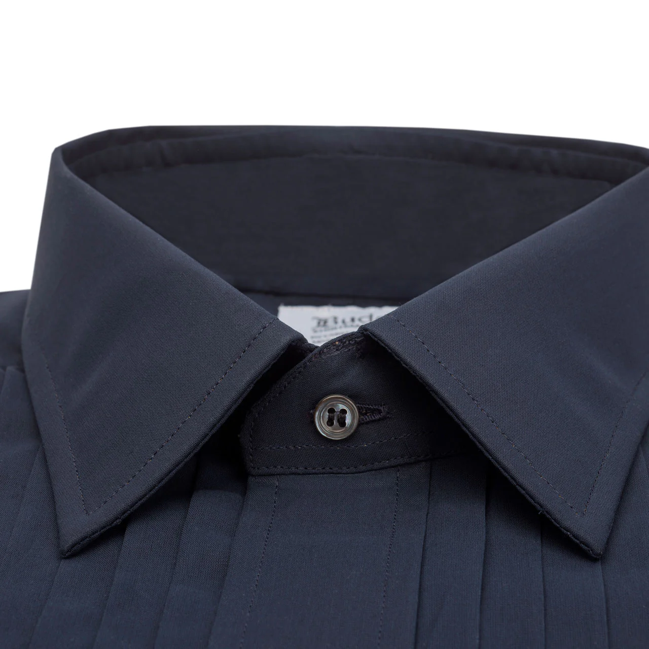 Classic Fit Hand Pleated Voile Double Cuff Dress Shirt in Navy - Image 4