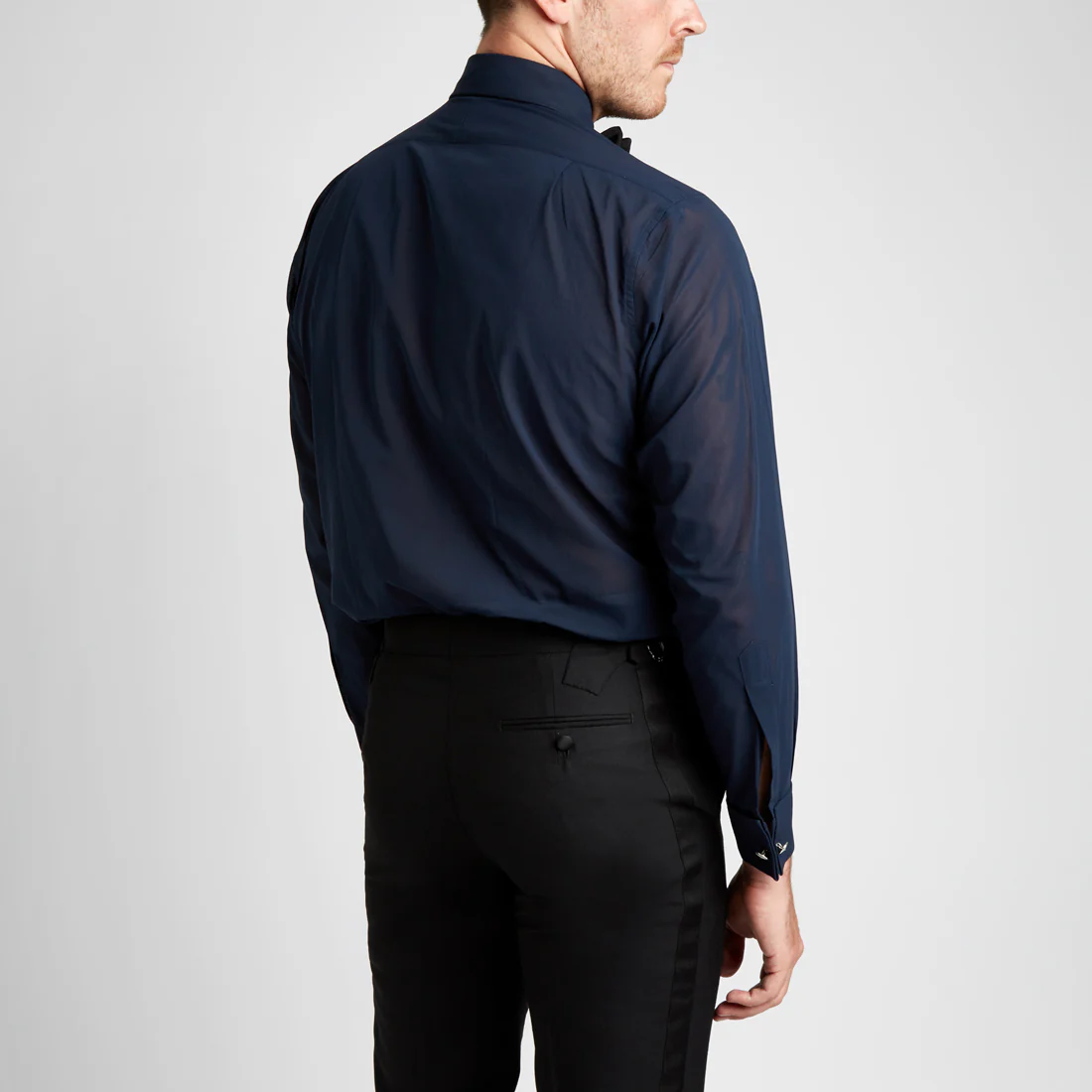Classic Fit Hand Pleated Voile Double Cuff Dress Shirt in Navy - Image 6