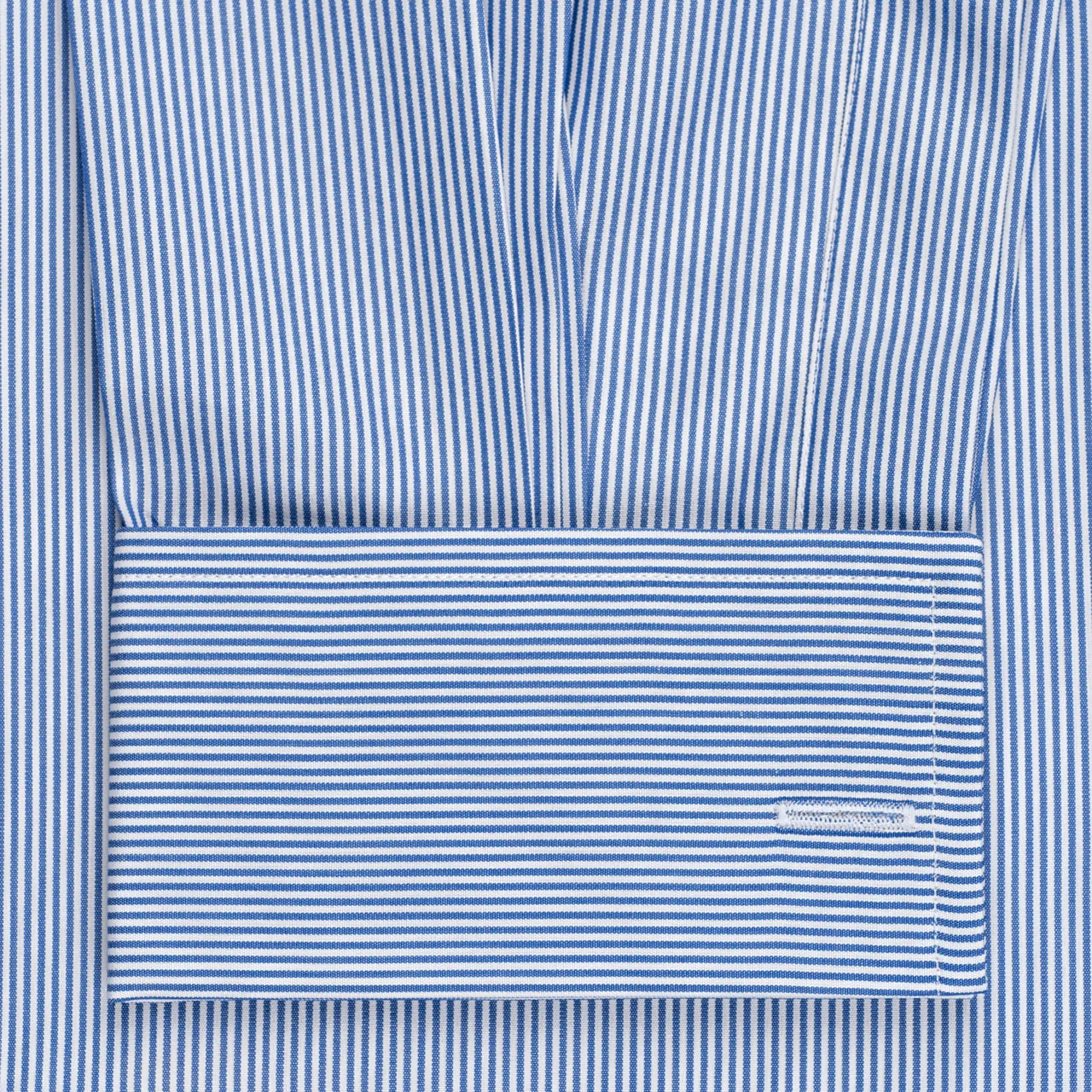 Classic Fit Neat Stripe Poplin Double Cuff Shirt in Navy - Image 4