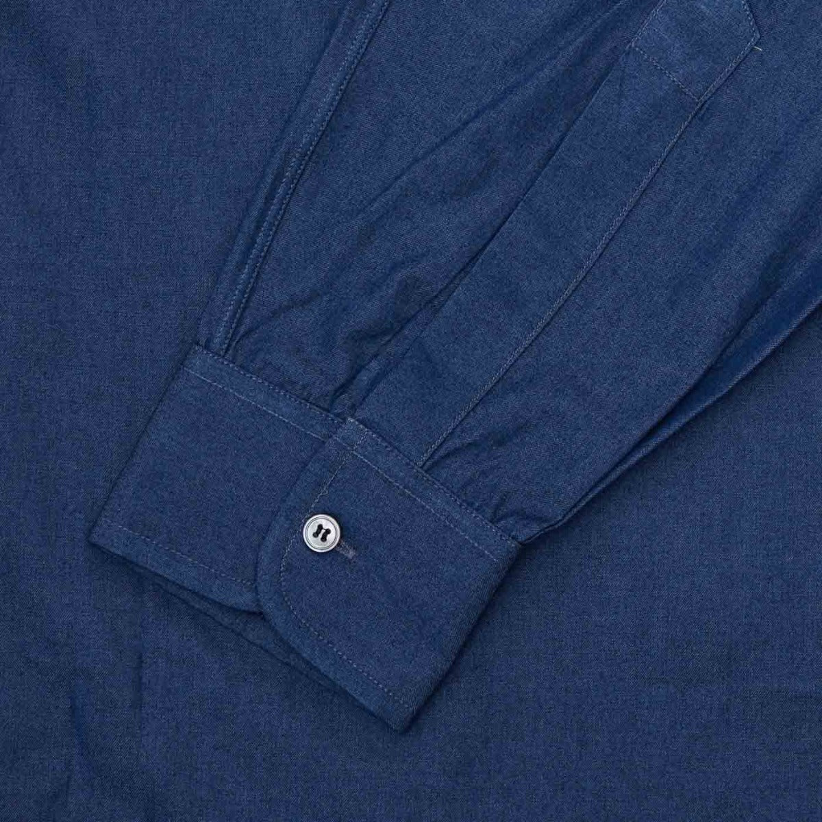 Classic Fit Plain Denim Button Cuff Shirt in Dark Blue - Image 3