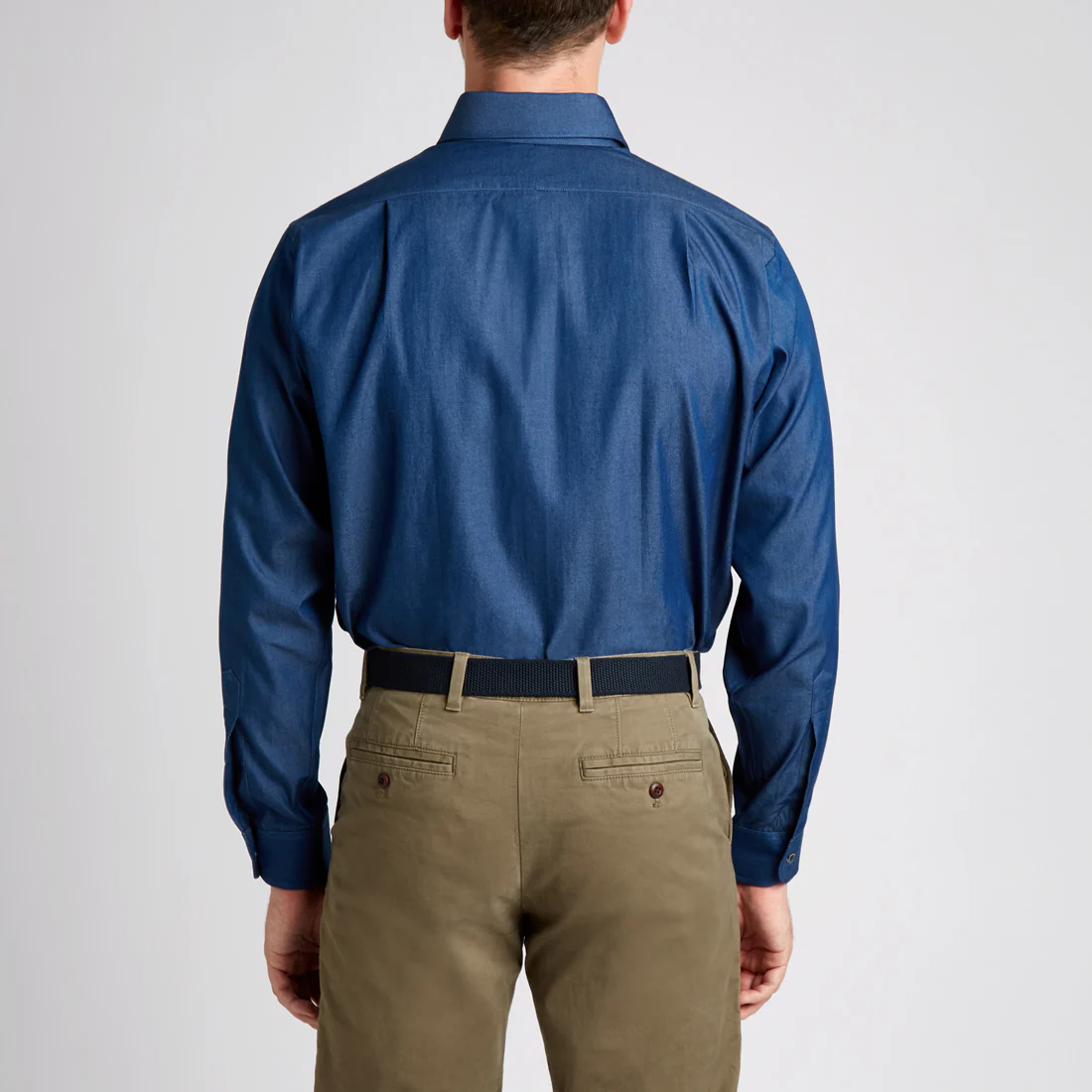 Classic Fit Plain Denim Button Cuff Shirt in Dark Blue - Image 5