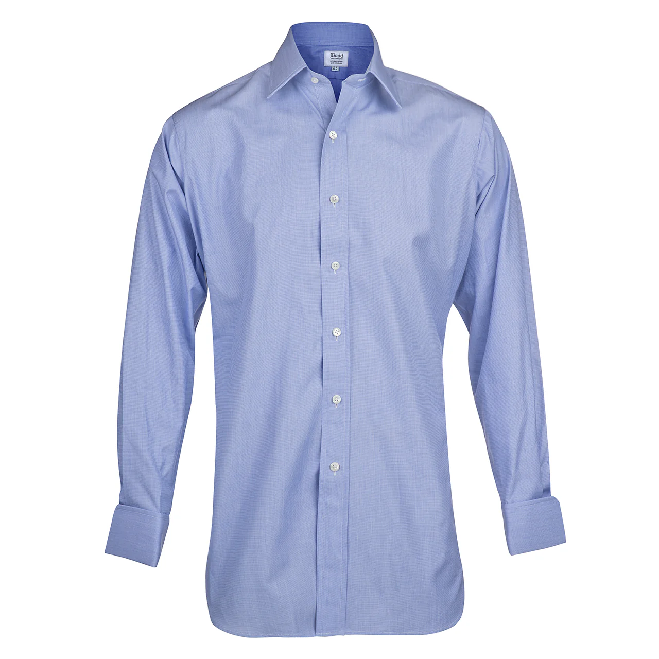 Classic Fit Plain End on End Double Cuff Shirt in Blue - Image 2