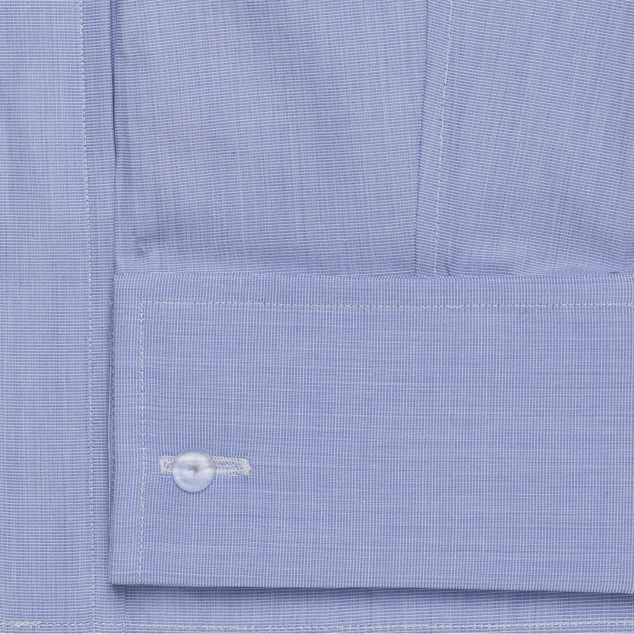 Classic Fit Plain End on End Double Cuff Shirt in Blue - Image 3