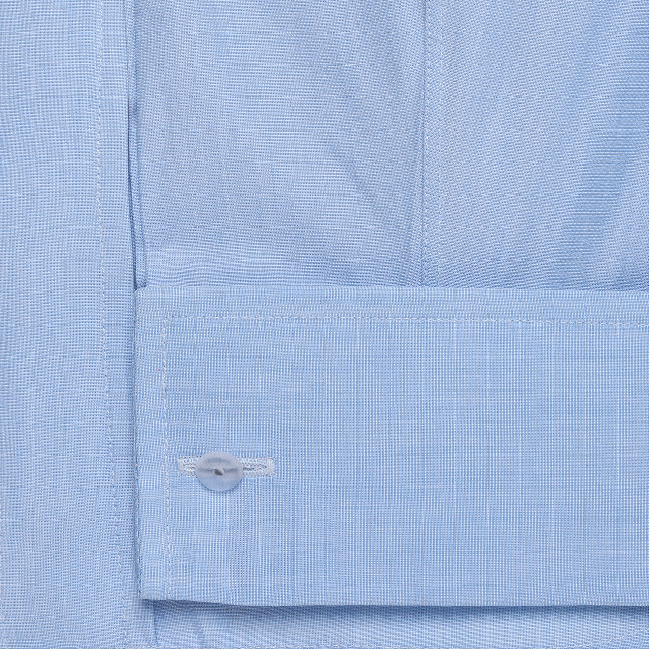 Classic Fit Plain End on End Double Cuff Shirt in Sky Blue - Image 3