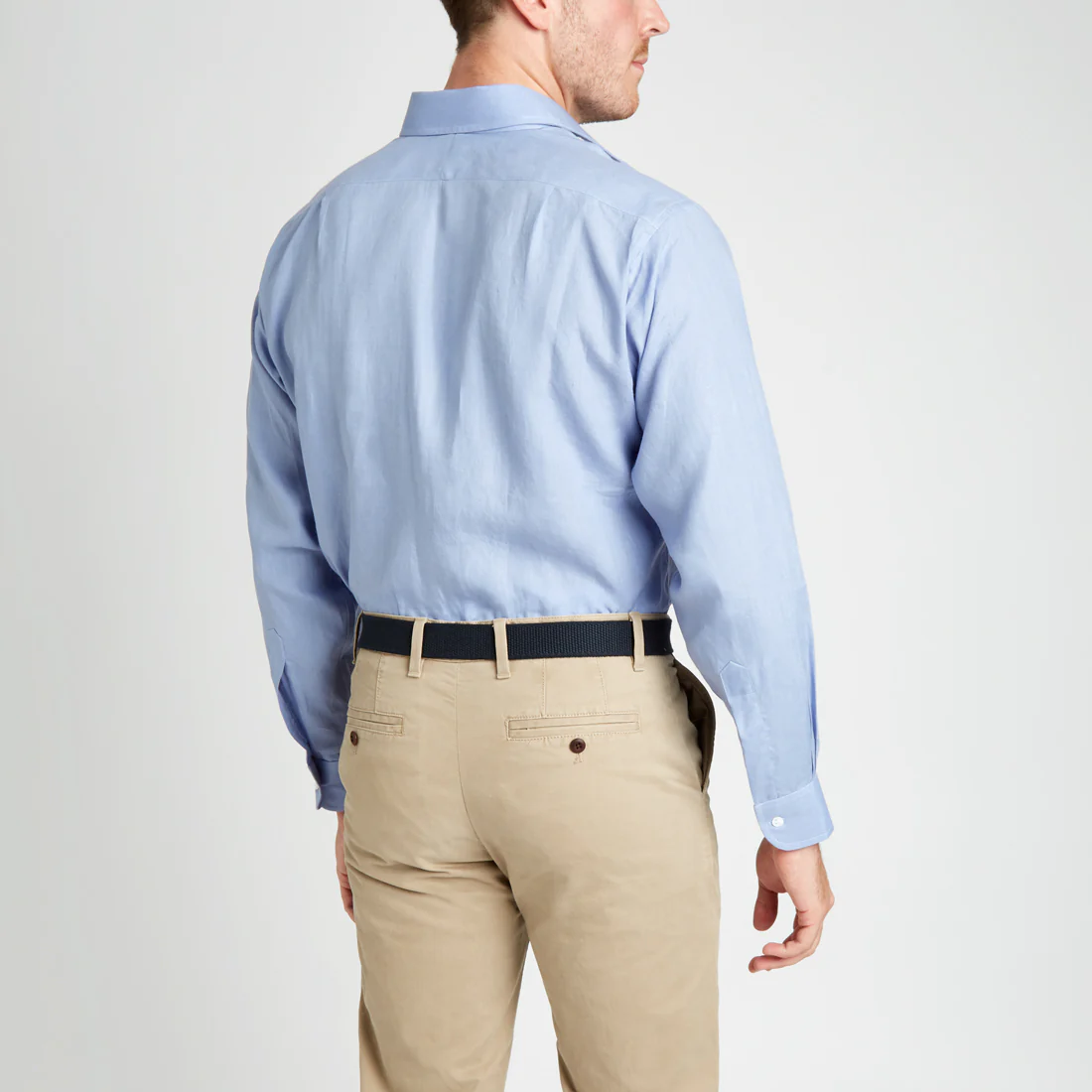 Classic Fit Plain Linen Button Cuff Shirt in Frejus - Image 4