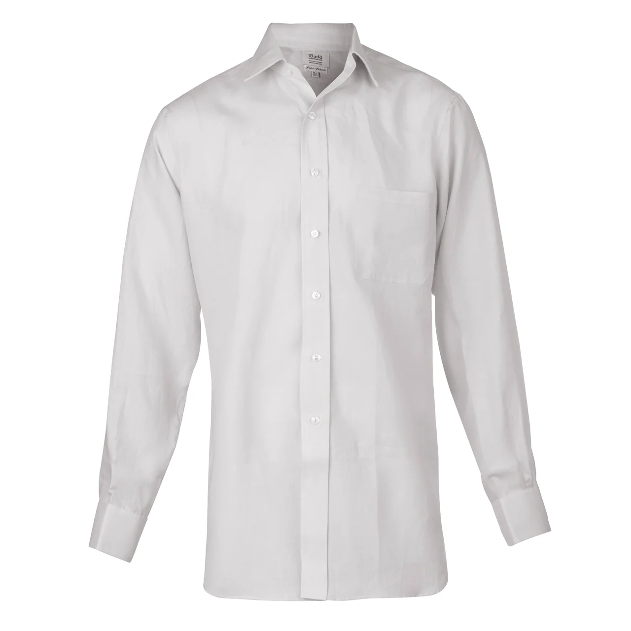 Classic Fit Plain Linen Button Cuff Shirt in White - Image 3