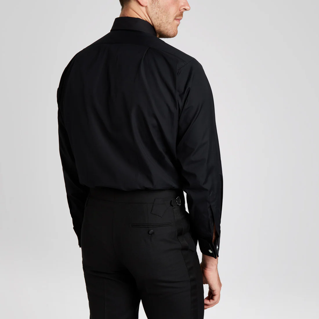 Classic Fit Plain Marcella Double Cuff Dress Shirt in Black - Image 4