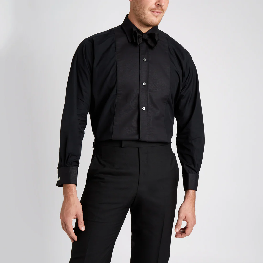 Classic Fit Plain Marcella Double Cuff Dress Shirt in Black - Image 5