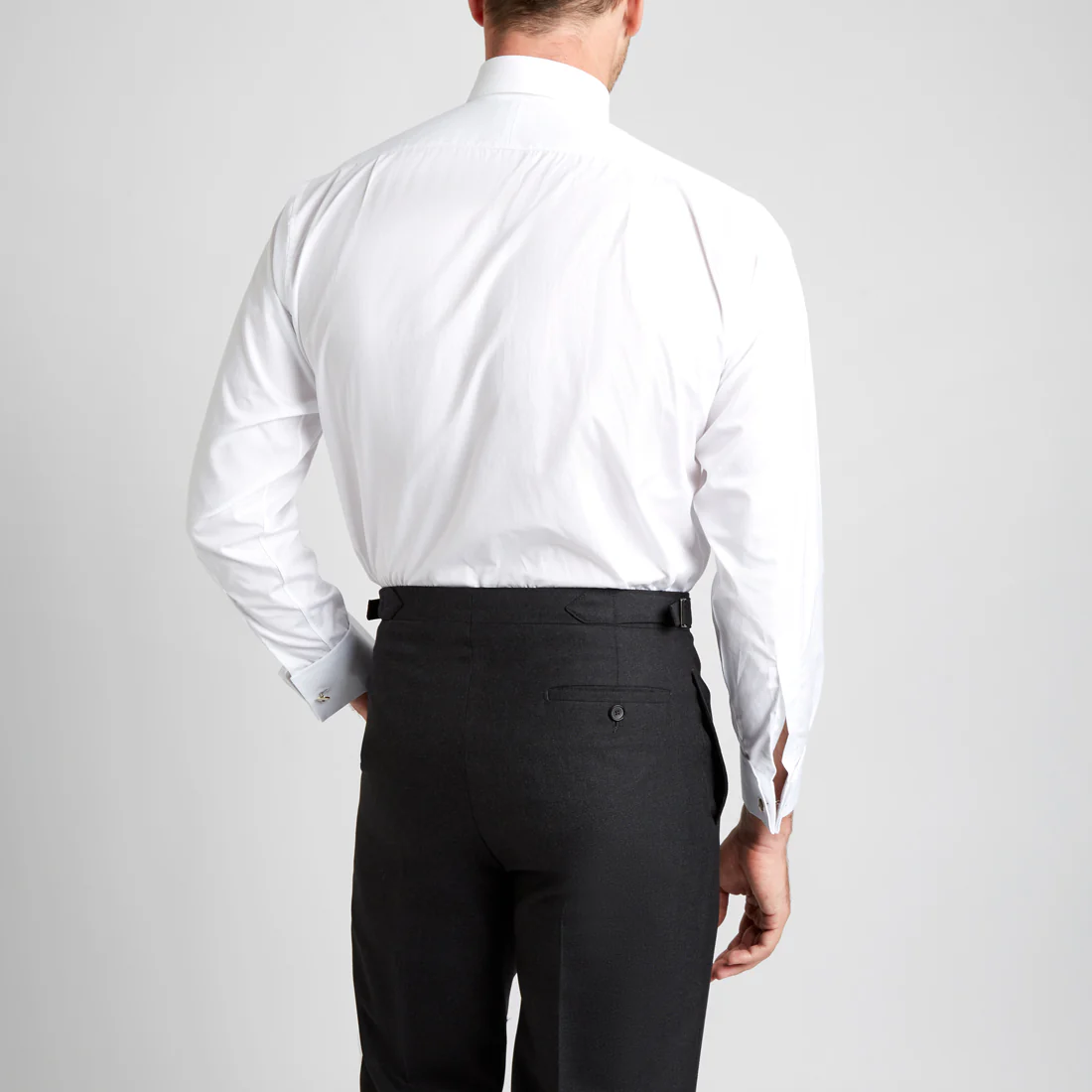 Classic Fit Plain Neckband Poplin Double Cuff Shirt in White - Image 4